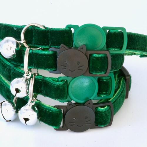 Moss Green Adjustable Double Velvet Cat Collar With Etsy