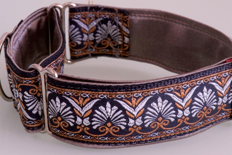 GATSBY Silver and Bronze Brocade 4cm Martingale Dog Collar for Etsy