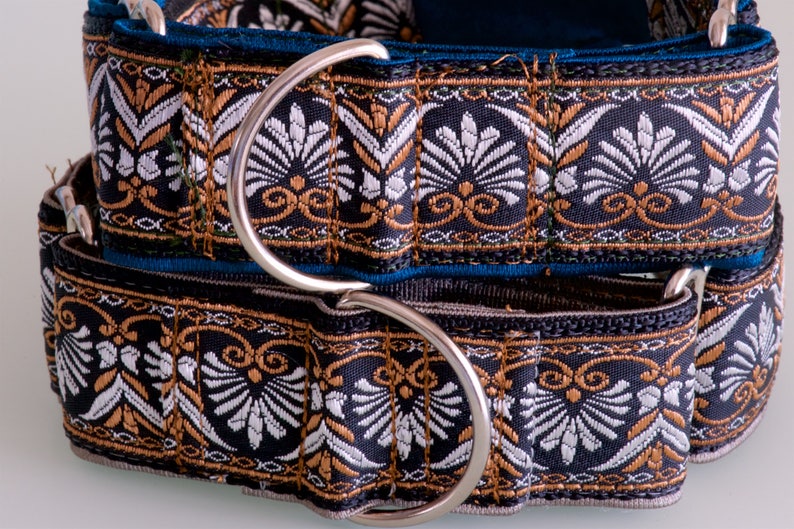 GATSBY Silver and Bronze Brocade 4cm Martingale Dog Collar for Etsy
