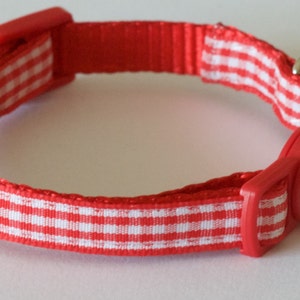 GINGHAM RED Red and White Cat Collar with Breakaway Buckle, Split Ring and Removable Bell. Handmade in Australia. image 5