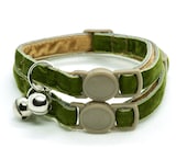 Moss Green - Adjustable double velvet Cat collar with breakaway buckle and bell or non breakaway and D ring. Handmade in Australia.