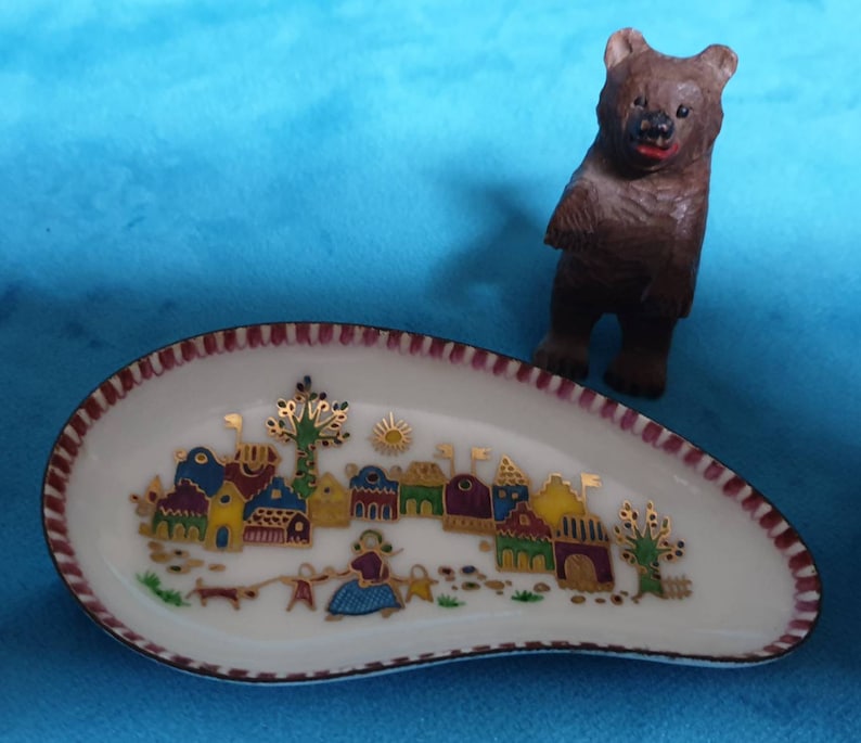 Austrian enamel pin dishes Pair of vintage enamel pin dishes Traditional folk art style.
