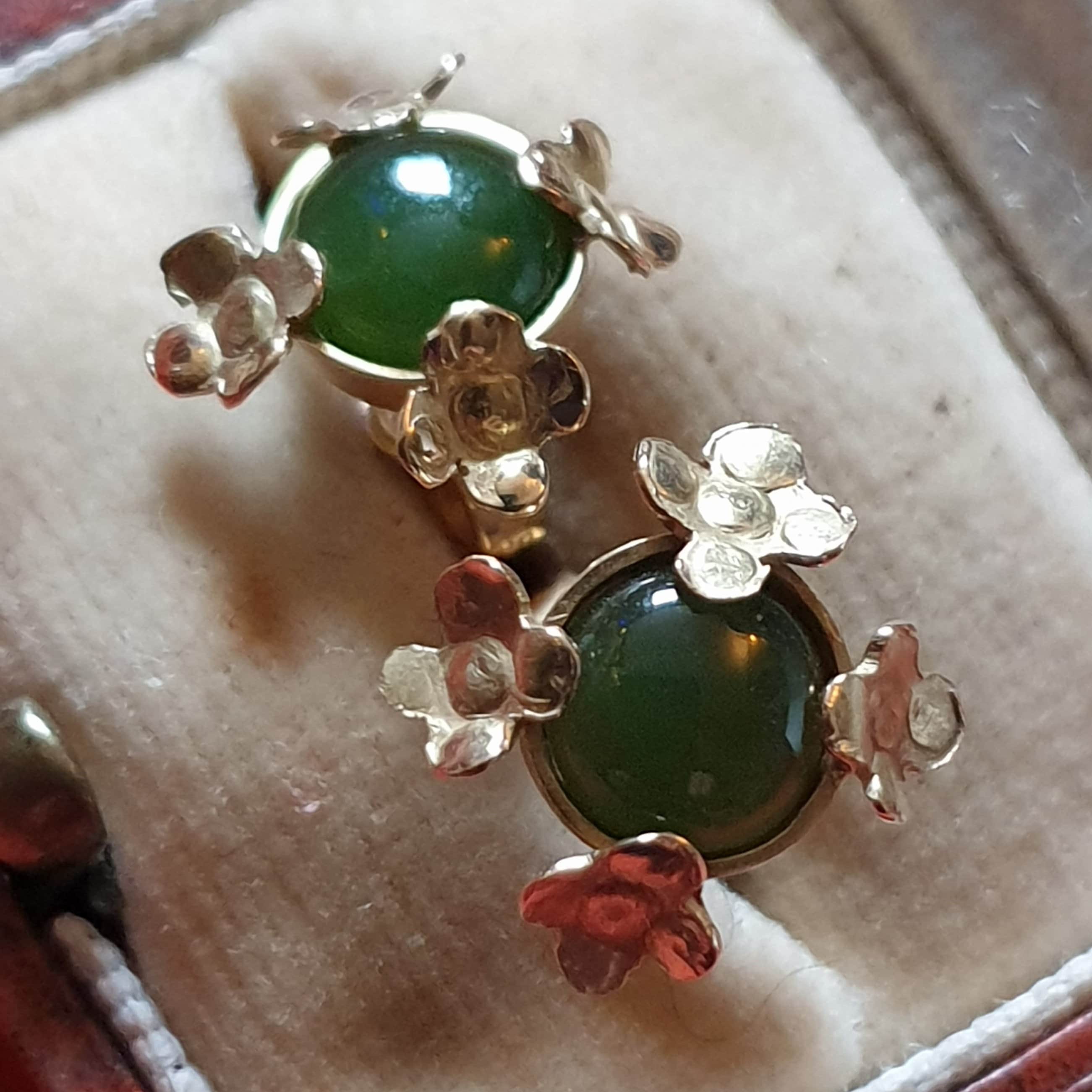 Gold Jade Stud Earrings. Unique design. Etsy