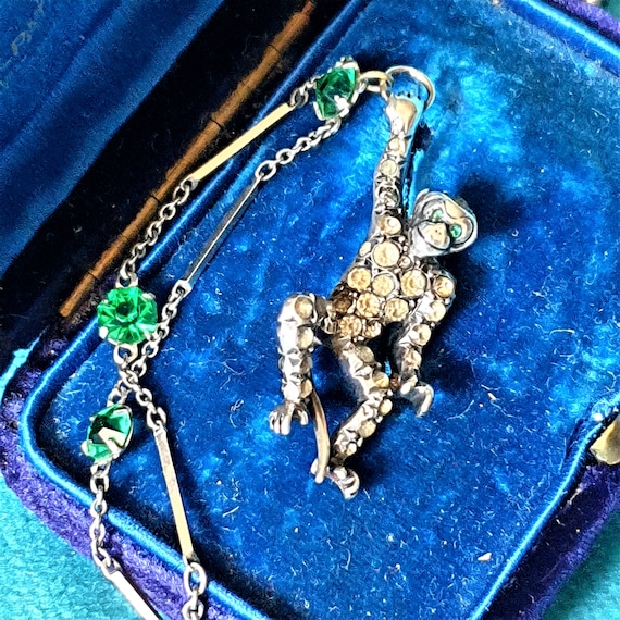 Antique monkey necklace. Silver and paste monkey n