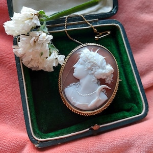 RESERVED Please do not purchase. Antique Cameo Locket Pendant/ Brooch featuring Ceres. 15K Gold mount