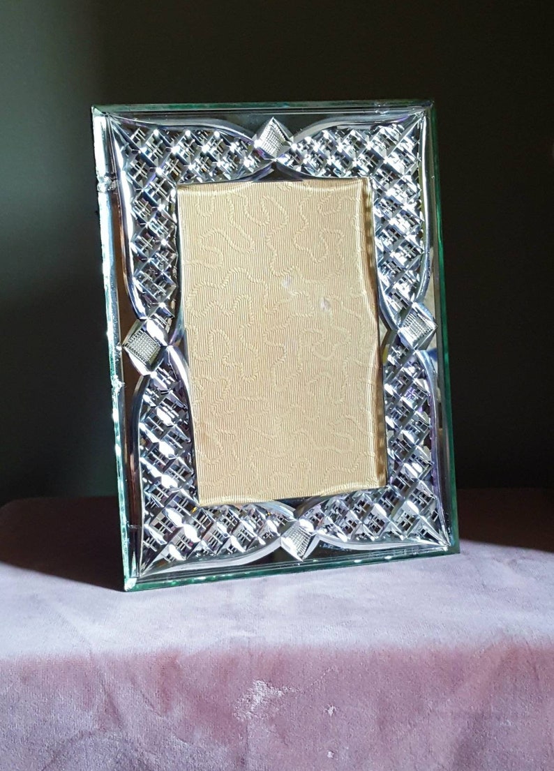 Vintage Antique Mirrored Picture Frame Cut Glass Photo Image 0