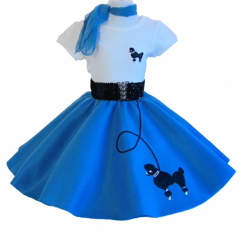 Choose sizecolor 3 pc 50/'s POODLE SKIRT OUTFIT for Youth 10 12 14 16