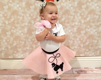 3 pc 50's POODLE SKIRT OUTFIT for Baby Infant 0 3 6 12 18 months