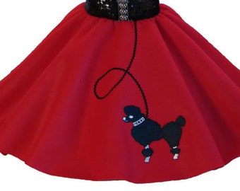 Red 50's POODLE SKIRT for CHILD 4 5 6 7 8