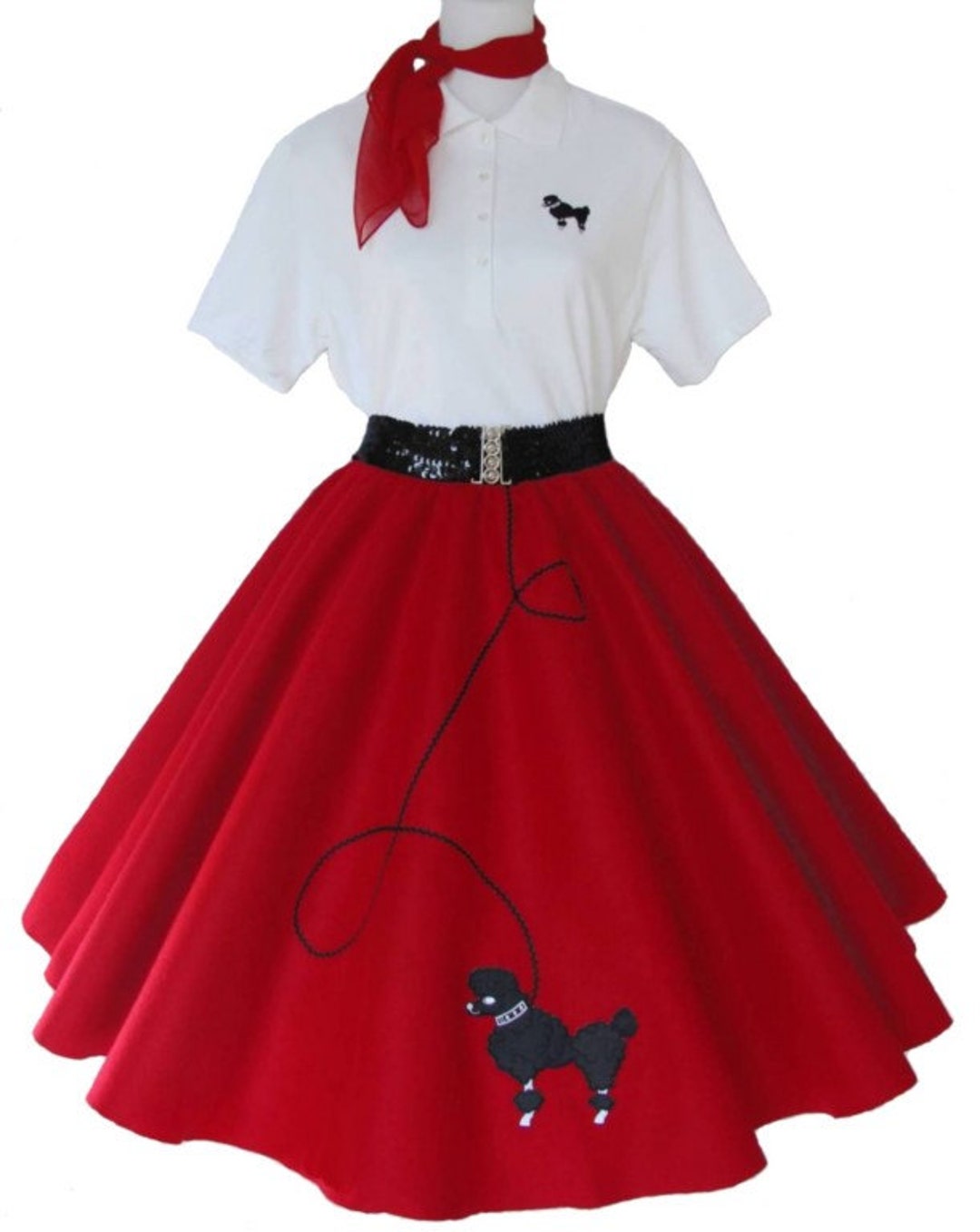 Women's 5 Pc 50's POODLE SKIRT OUTFIT for Adult S M L Xl 2x