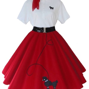 Damen - 5 Stk 50er Jahre PUDEL SKIRT OUTFIT für Erwachsene s m l xl 2x 3x - Wählen Sie Größe / Farbe