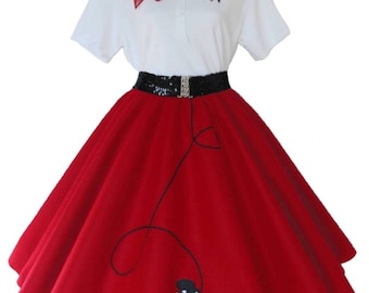 Women's - 5 pc 50's POODLE SKIRT OUTFIT for Adult s m l xl 2x 3x - Choose size/color