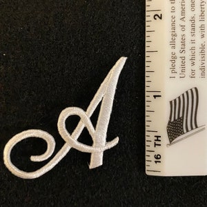 1.5 White Embroidered Iron on Cursive Script Letters Dyeable Appliqué ...