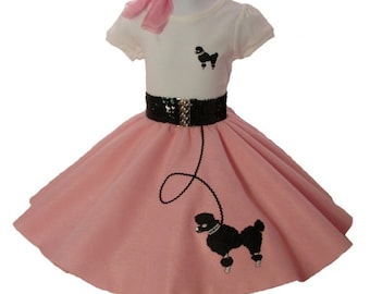 6 pc 50's POODLE SKIRT OUTFIT for Toddler - 2T 3T 4T - Choose size/color