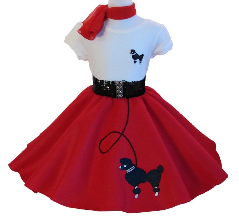 Choose sizecolor 3 pc 50/'s POODLE SKIRT OUTFIT for Youth 10 12 14 16