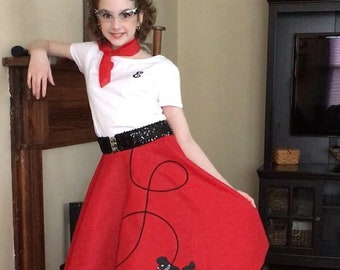 6 pc 50&#39;s POODLE SKIRT OUTFIT for Youth - 10 12 14 16