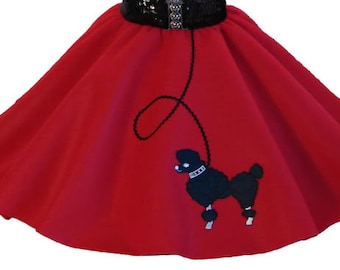 Red 50's POODLE SKIRT for YOUTH 10 12 14 16