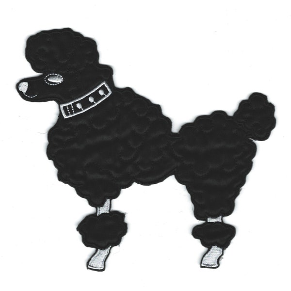 Black Poodle Applique - Left Facing - Embroidered Iron on Patch- 6 Sizes