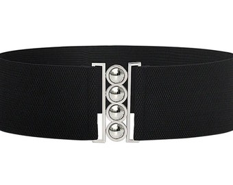 1950's Retro Vintage Style Wide Black Elastic Cinch Belt