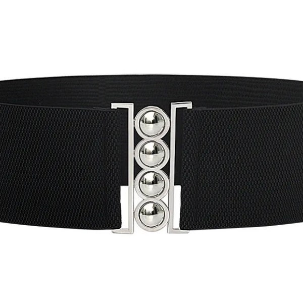 1950's Retro Vintage Style Wide Black Elastic Cinch Belt