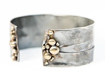 Statement Cuff Bracelet of Sterling Silver and Ancient Bronze