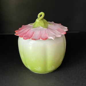 RS Germany Porcelain Covered Vessel: Pink Flower Blossom Honey Pot