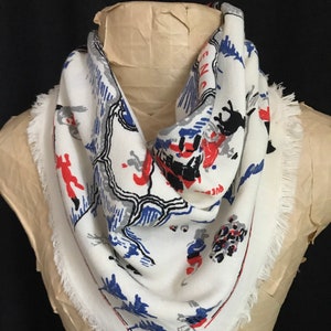 Vintage Canada Souvenir Scarf: Quebec Montreal Cartoon Print