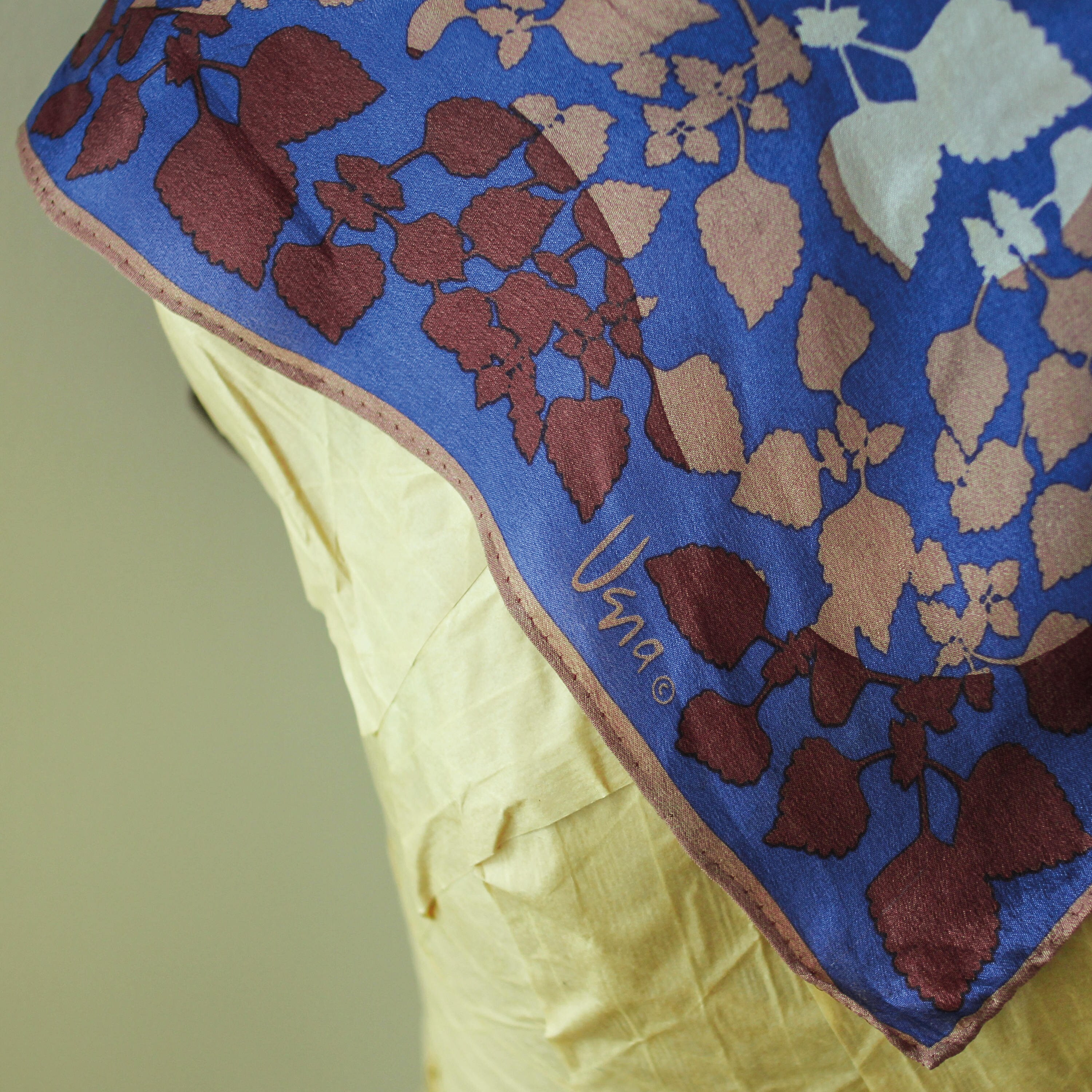 70s Vera Silk Scarf blue handrolled Italy