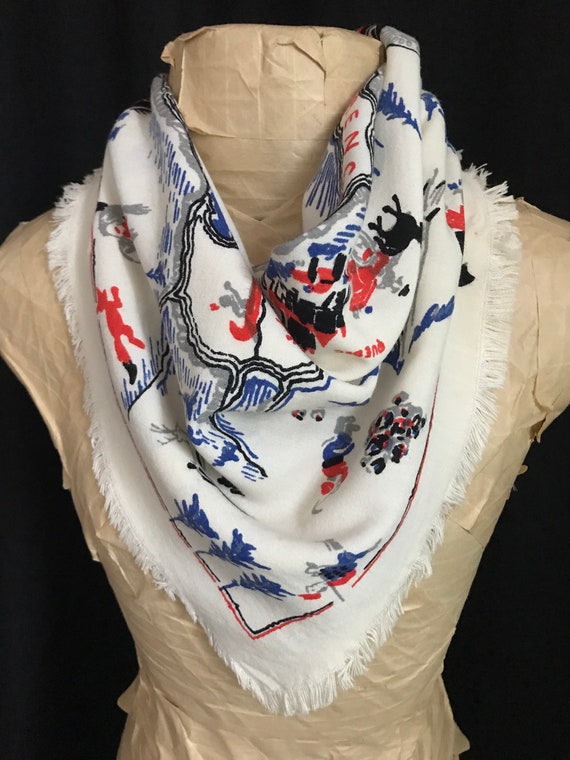 VVTG Canada Souvenir Scarf Winter Quebec Montreal Log Cabin Chic Farming Chopping Wood Sleighs Pigs Artist Spinning St Lawrence River