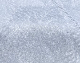 Vintage White Linen Tablecloth | Floral Jacquard | Hem Stitch | Table Square | Linen Tablecloth | 31 x 38 inches