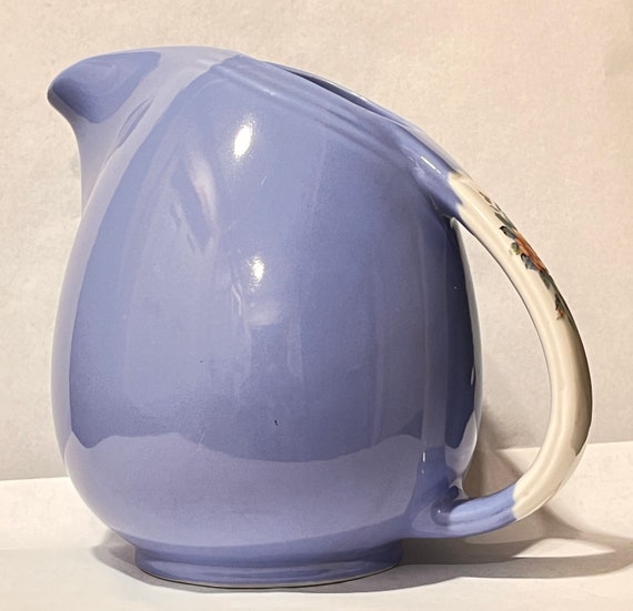 VTG Hall Rose Parade Light Blue Pinch Pitcher Pink Roses on White Handle Blue Mid-Century Ceramic Pitcher