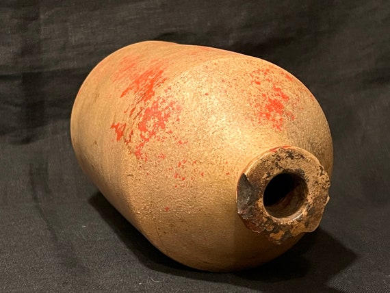 Antique Master Ink Clay Bottle 1800's Red Paint Heavy Tan Clay