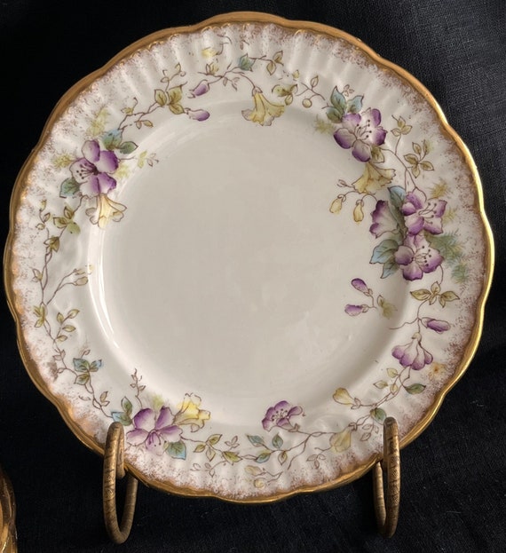 Antique S/4 British Porcelain Plates Porcelain Hand Painted Set of 4 Floral Rim
