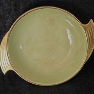 CarltonWare Bowl England Vintage Art Deco Atomic MCM Bright Lime Chartreuse Green Gold Winged Handled Dish