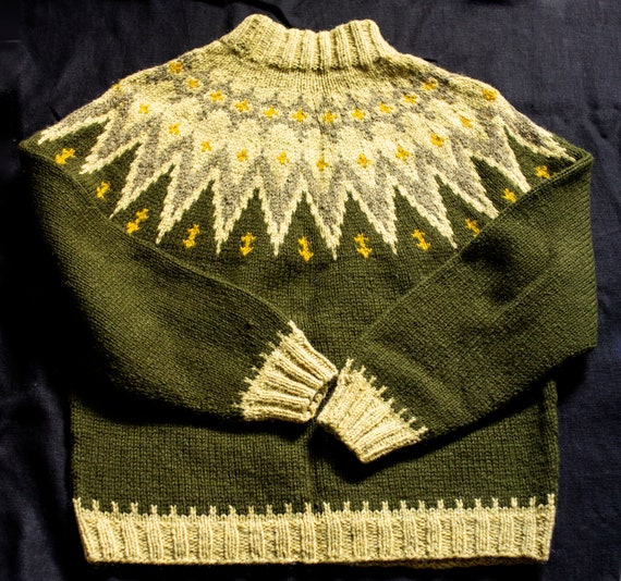 Vintage Danish Handknit Wool Fair Isle Mock Neck … - image 1