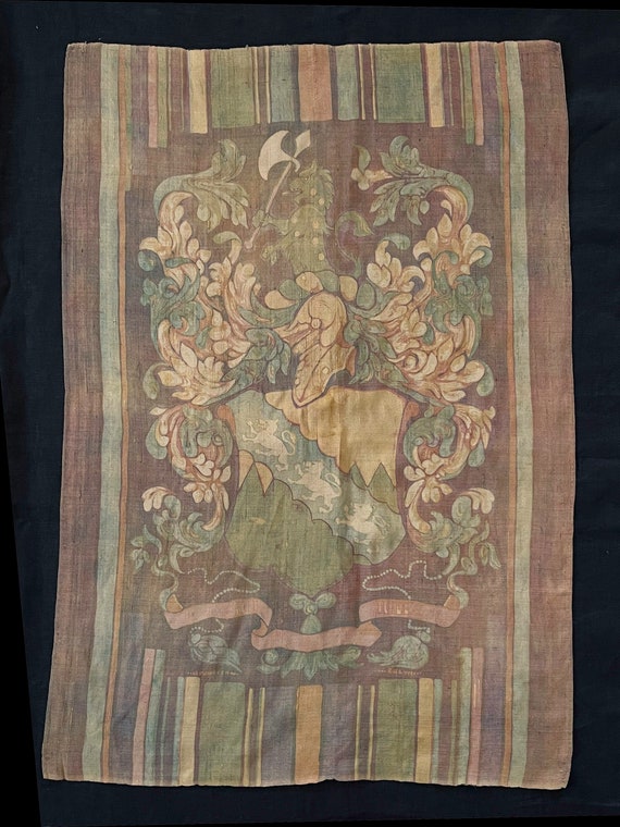 VTG Hand Dyed Silk Crest Scarf Wallhanging Unique Piece