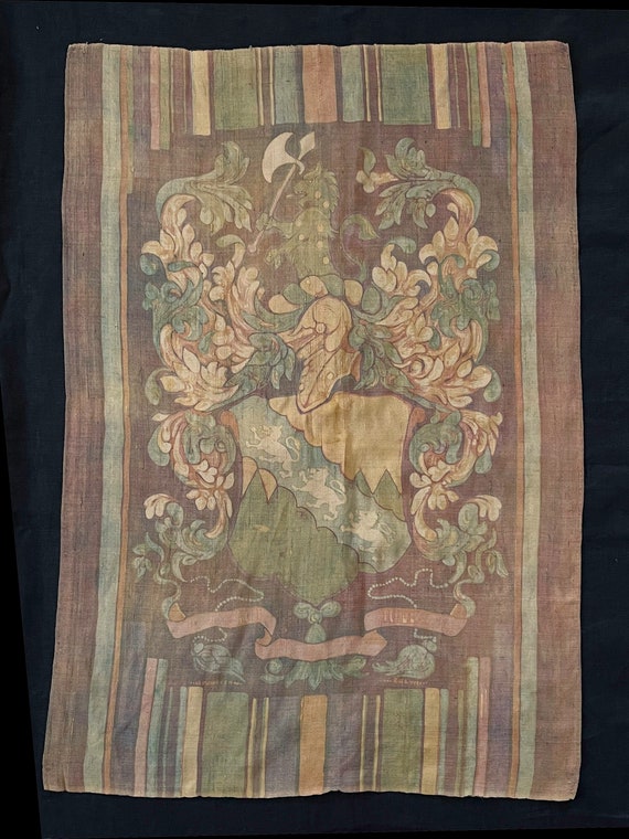 VTG Hand Dyed Silk Crest Scarf Wallhanging Unique 