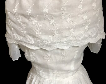 VTG MCM Wedding Dress White Organdy Broderie Anglaise Tea