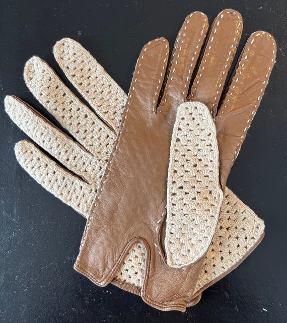 Vintage Classic English Driving Gloves Crochet Bac