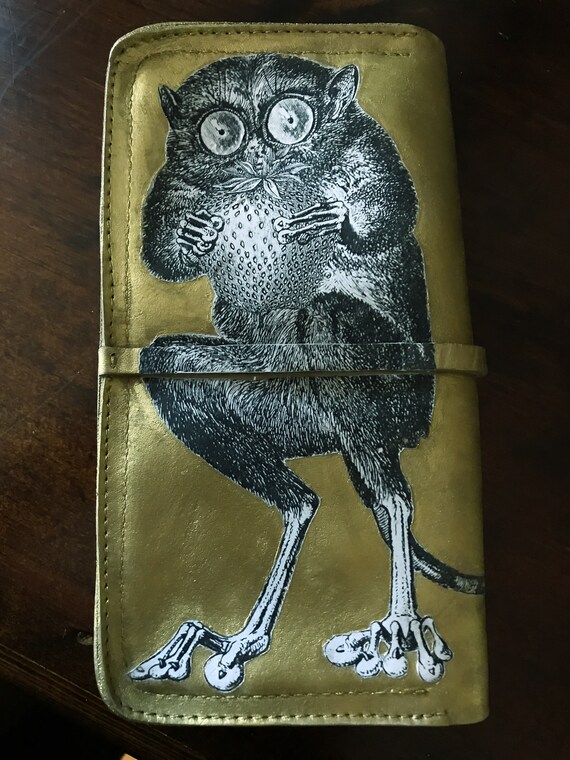 Tarsier, Strawberry & Frog Legs Gold Leather Clutch Bag Crossbody