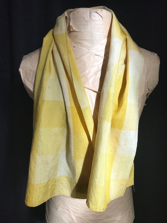 VTG Silk Scarf Cadmium Canary Yellow Cream Woven … - image 5