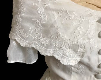 VTG MCM Wedding Dress White Organdy Broderie Anglaise Tea