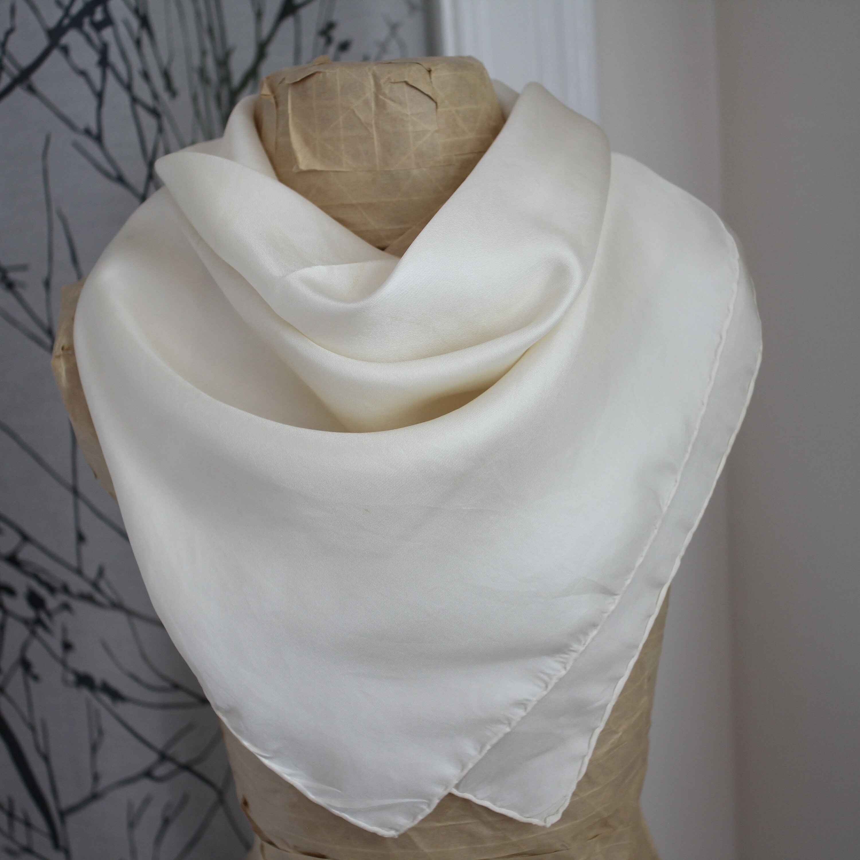 Vintage Italian Silk Scarf Cream White Ashear