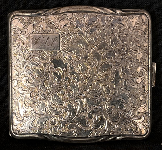 Vintage Alpacca Hoka German Silver Repousse Floral 1920s Cigarette Case