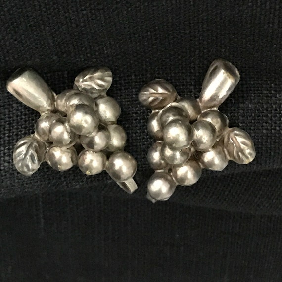 Vintage 1950's Mexican Sterling Silver Grape Bunch Earrings Bunch of Grapes