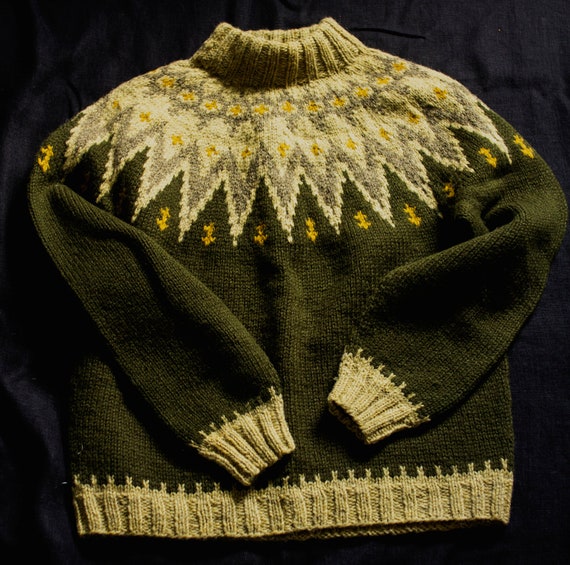 Vintage Danish Handknit Wool Fair Isle Mock Neck … - image 5