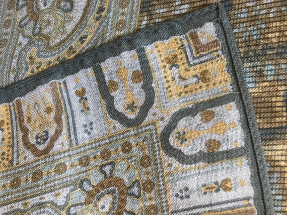 VTG Liz Claiborne Wool Paisley Scarf Beige Gold Slate Blue French Blue Chestnut Brown Green-gray Bronze