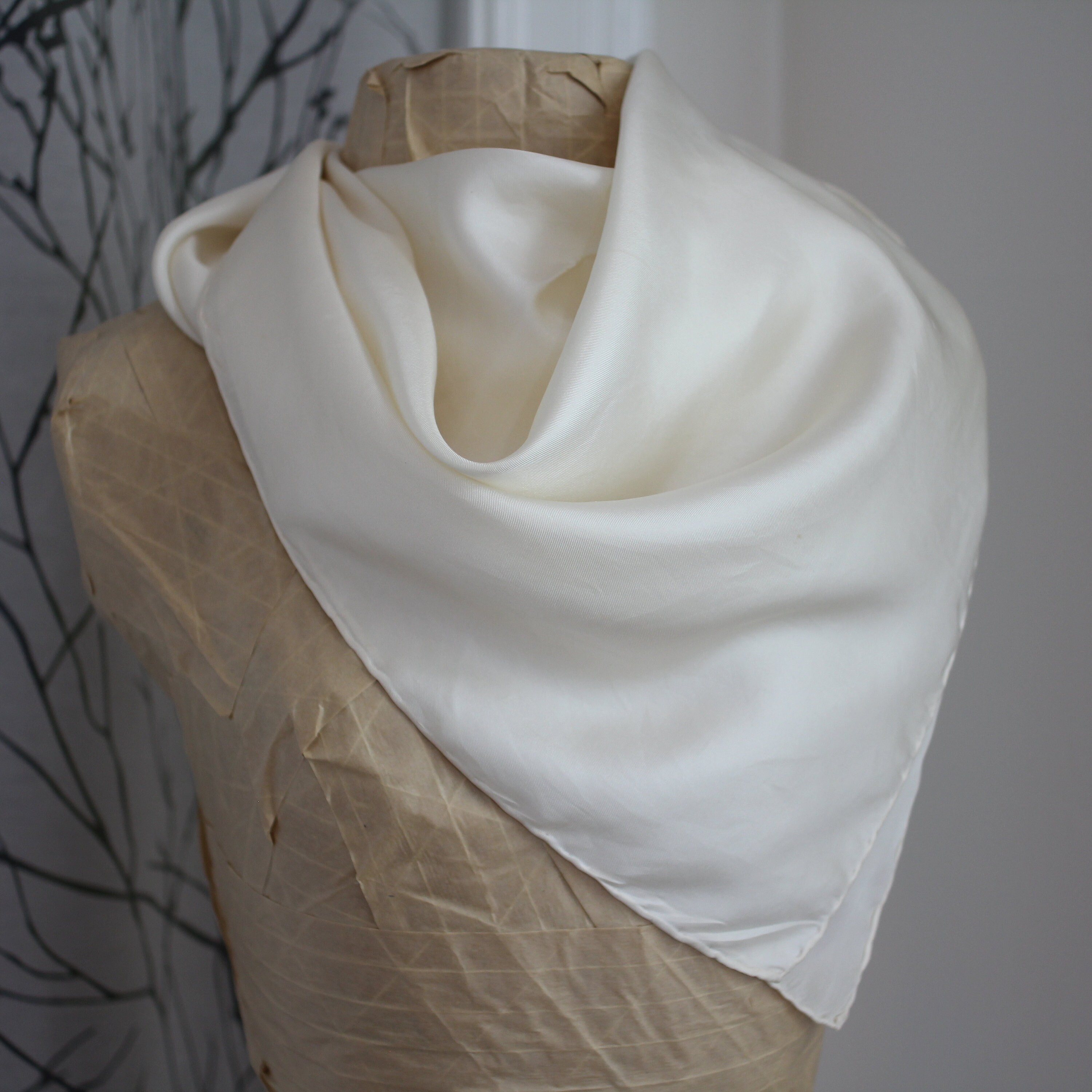 Vintage Italian Silk Scarf Cream White Ashear