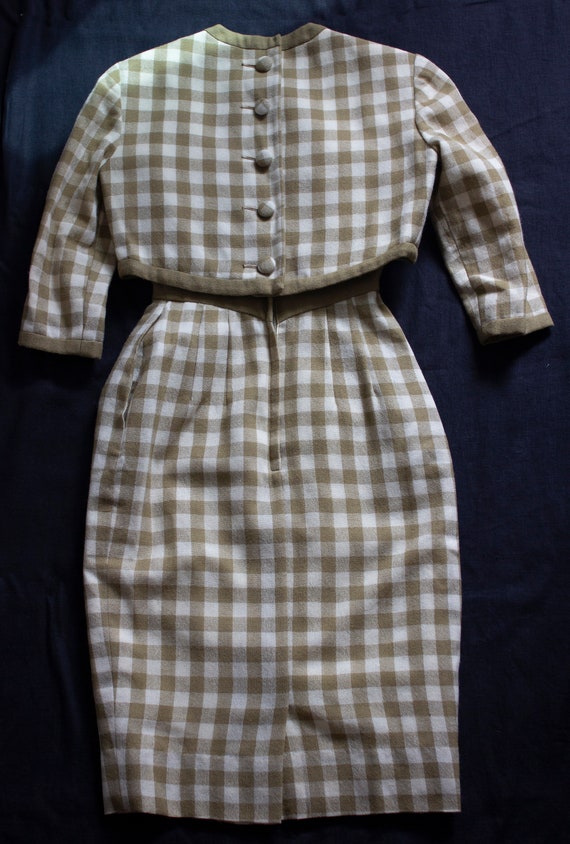 VTG Wiggle Dress + Jacket Cream and Camel Wool Ch… - image 4