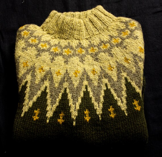 Vintage Danish Handknit Wool Fair Isle Mock Neck … - image 2